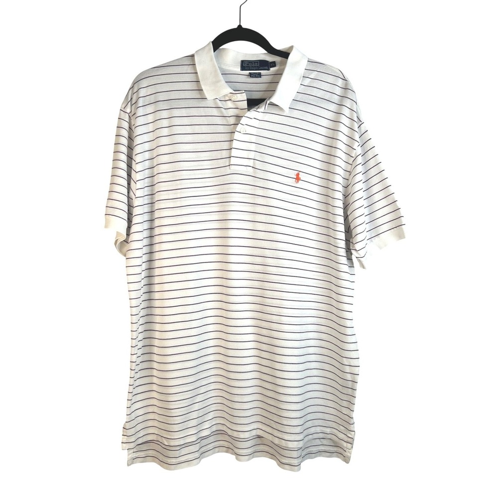 Polo Ralph Lauren Men's White Purple Striped Pima Cotton Polo Shirt Size XL